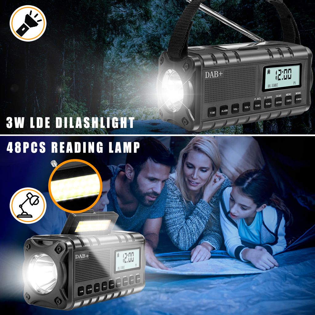 SiGN Nödradio DAB+/FM med handvev/batteri/solceller/USB-ström – svart