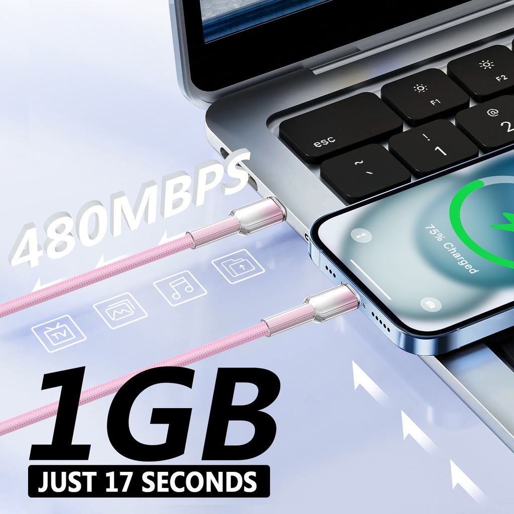 SiGN Dynamic Series USB-C - USB-C -kaapeli 60W, 1m - Vaaleanpunainen