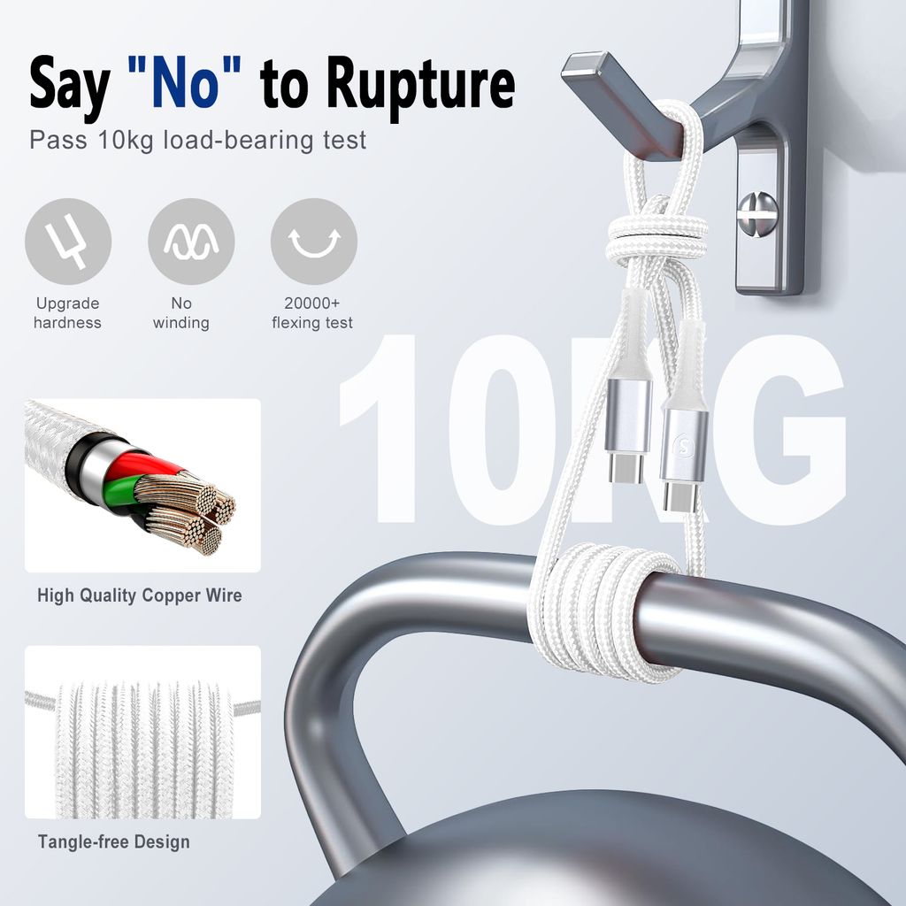 SiGN USB-C til USB-C ladekabel 60W/3A, 5m - Hvit