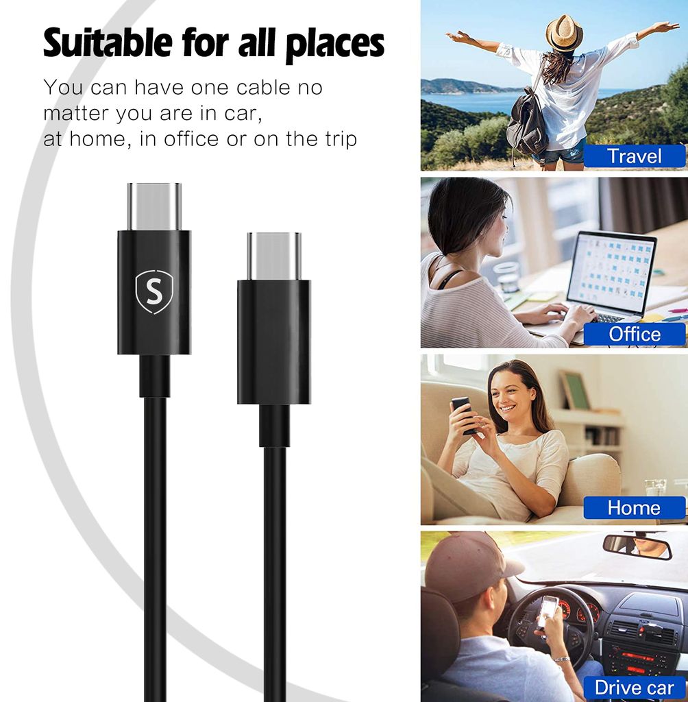 SiGN Pikalatauskaapeli USB-C - USB-C 60W, 3A, PD, 0,25 m - musta