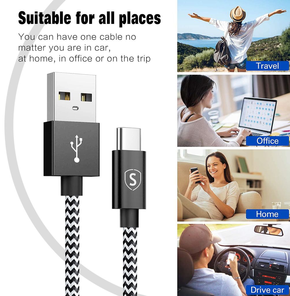 SiGN Skin USB-C Kabel 2.1A,1.5m - Svart/Vit