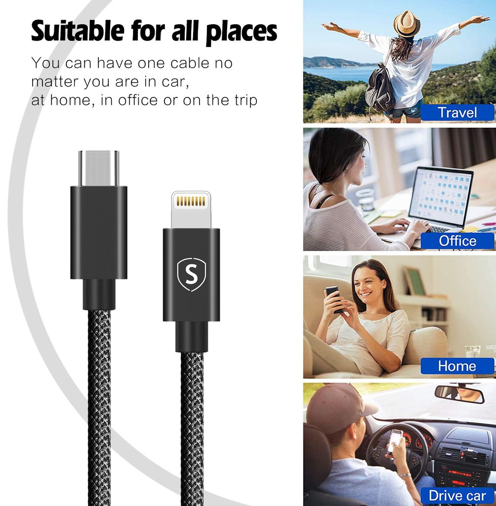 SIGN USB-C Lightning-kaapeliin 20 W, 1 m - musta