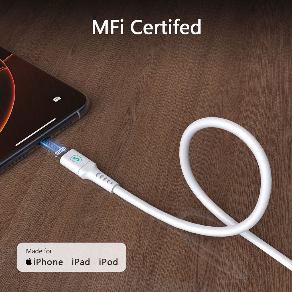 SiGN Lightning-kabel til iPhone / iPad, MFi-sertifisert, 2.4A, 12W, 1m - Hvit