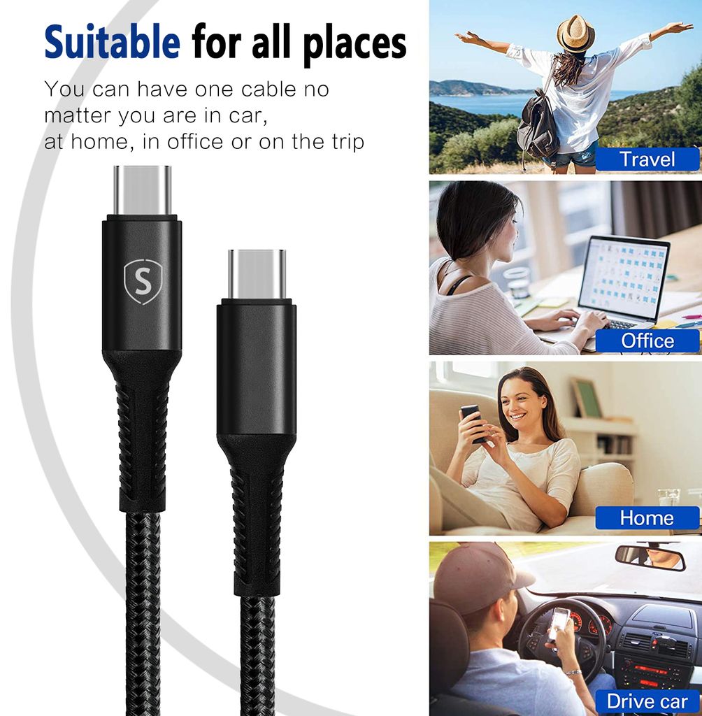SiGN USB-C till USB-C laddkabel 60W/3A, 5m – Svart