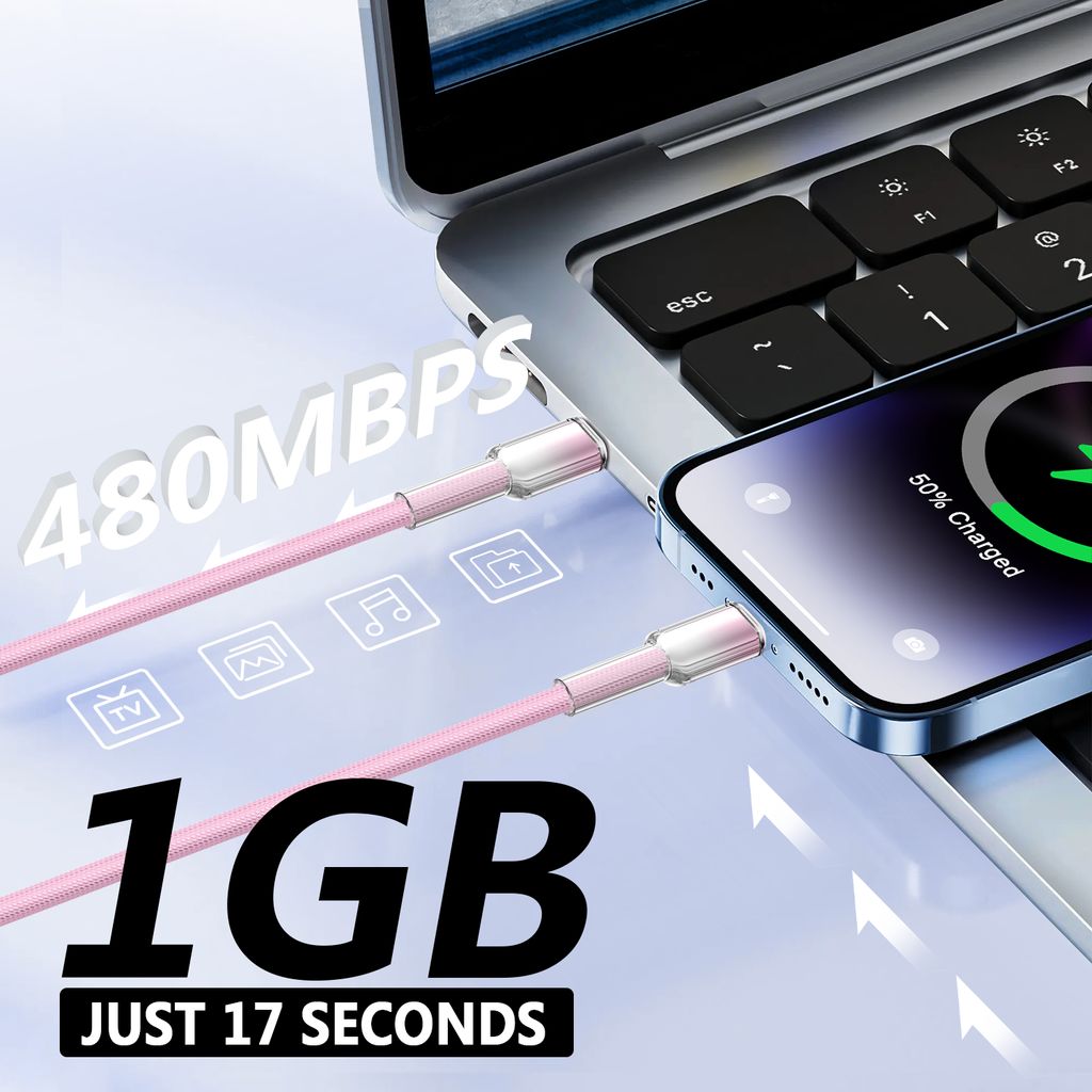 SiGN Dynamic Series USB-C - Lightning -kaapeli 2.4 A, 1m - Vaaleanpunainen