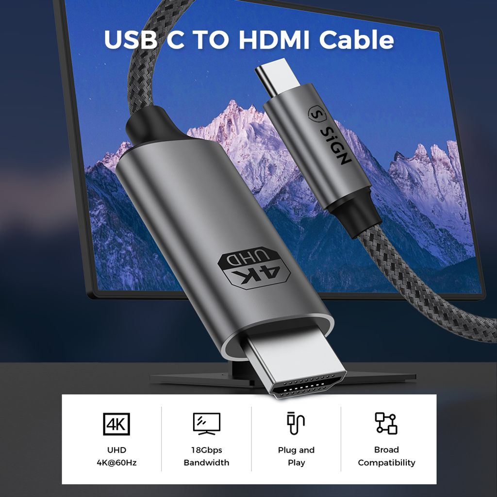 SiGN USB-C til HDMI-kabel 4K60Hz 3m - svart