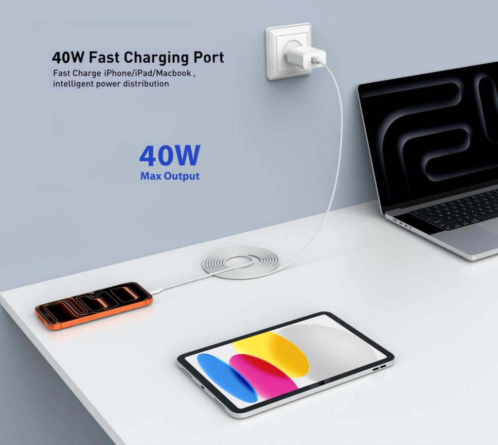 SiGN 40W laturi USB-C PD pikalataus MacBook Airille, iPhonelle ja muille - valkoinen