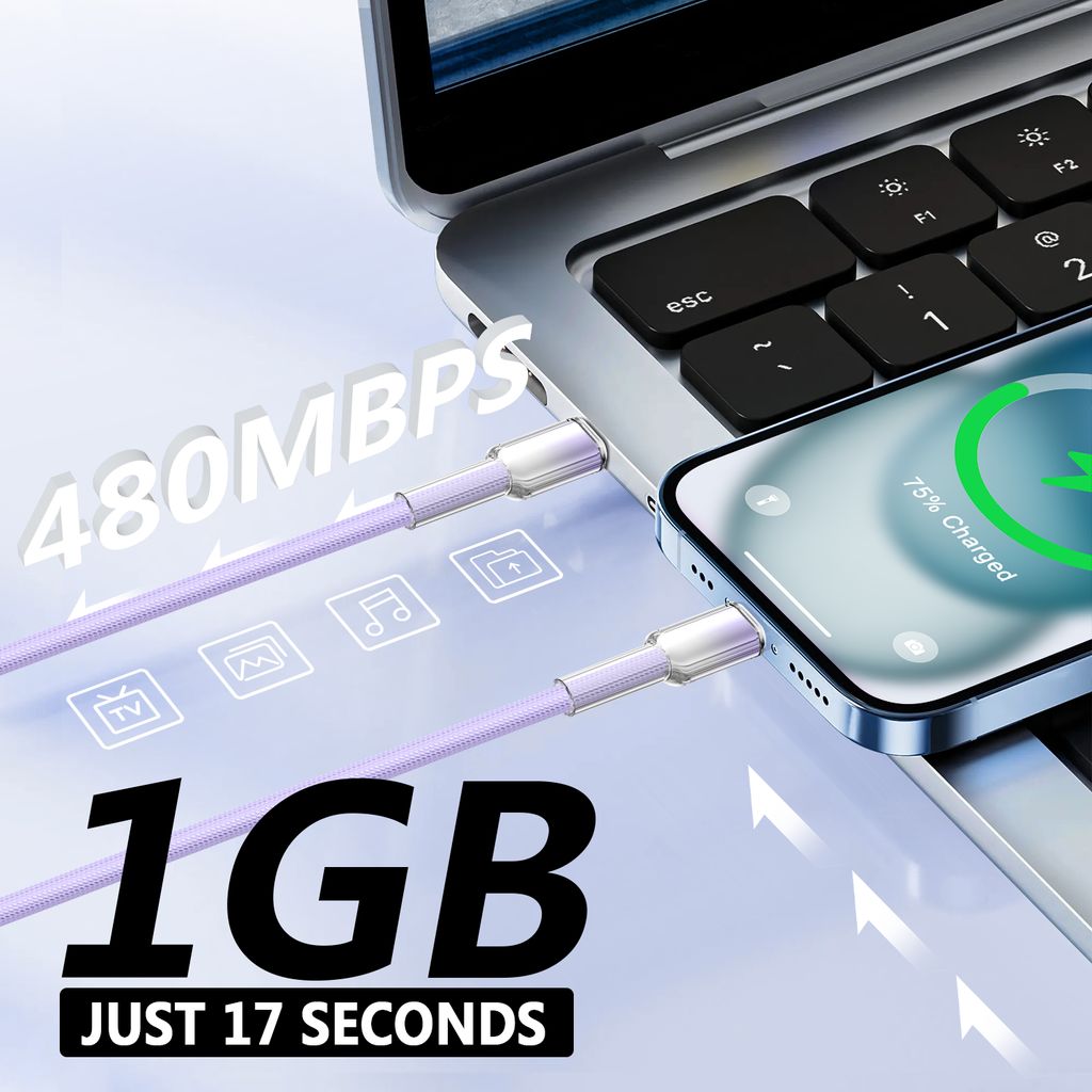 SiGN Dynamic Series USB-C - USB-C -kaapeli 60W, 1m - violetti