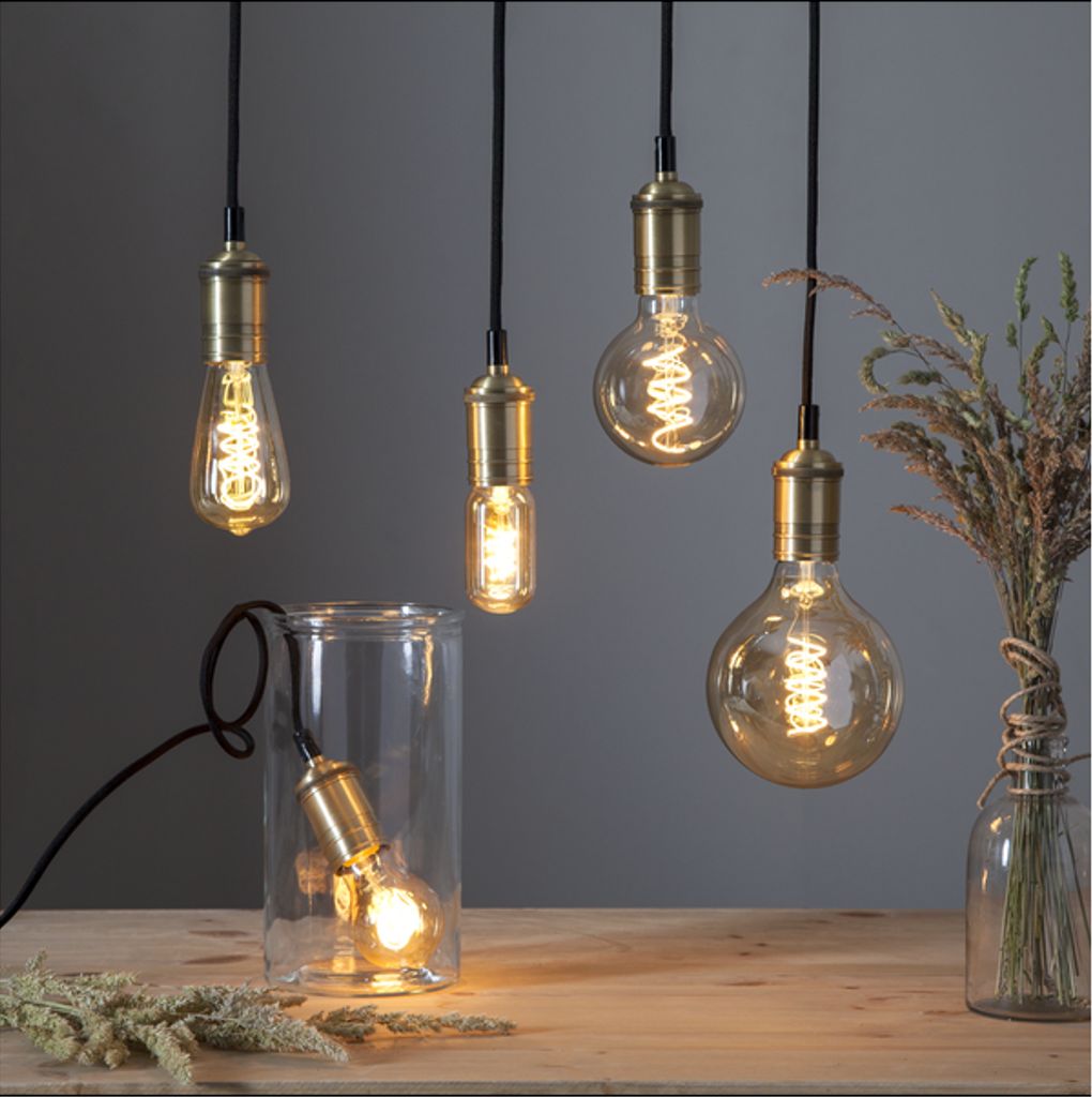 LED-lampa E27 G125 Decoled Spiral Amber