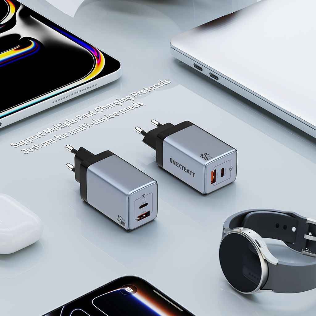 NEXTBATT 45W Fast Charger USB-C/USB-A - Black/Gray