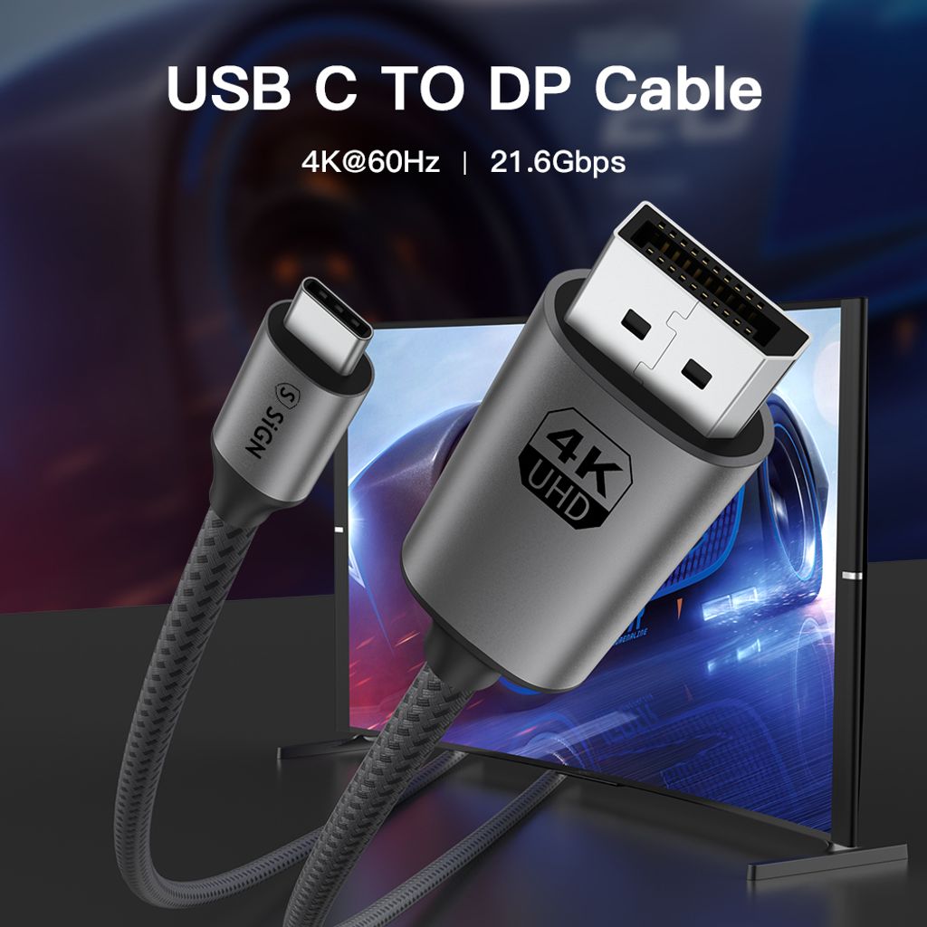 SiGN USB-C - DisplayPort -kaapeli 4K@60Hz, 2m - musta