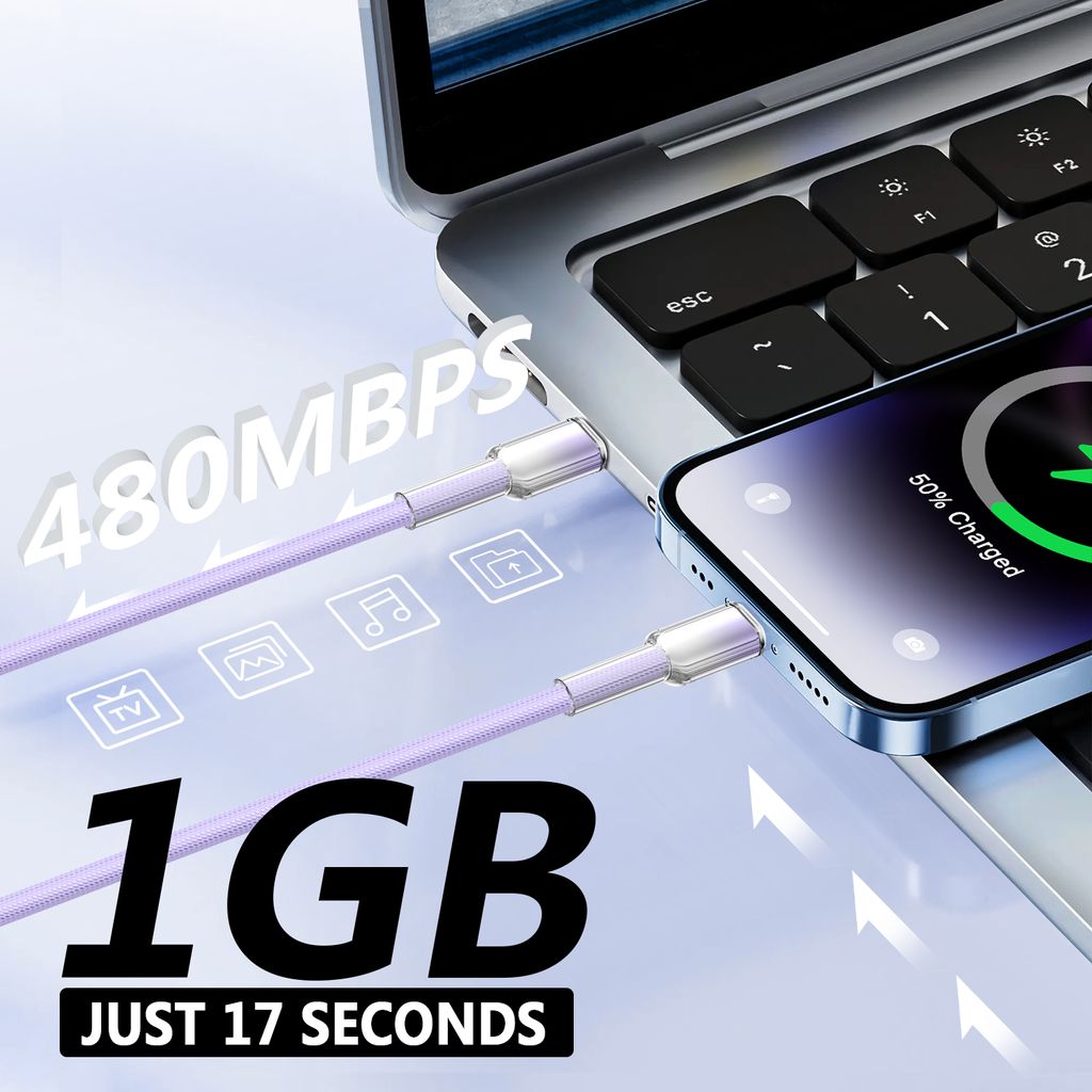 SiGN Dynamic Series USB-C - Lightning -kaapeli 2.4 A, 1m - Violetti