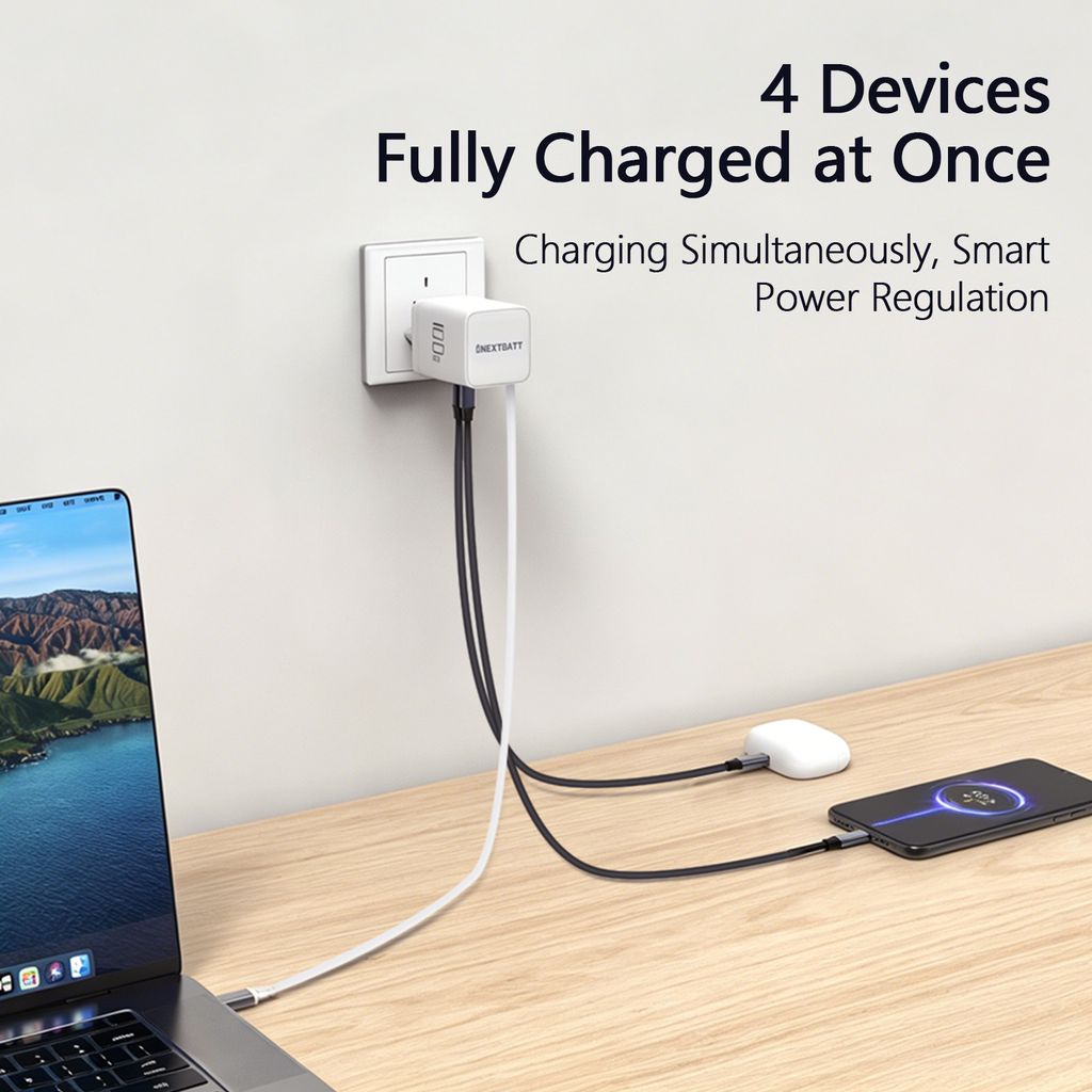 SiGN 100W GAN snabbladdare med utdragbar USB-C-kabel – Vit