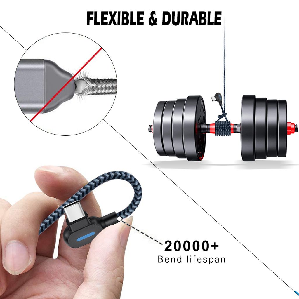 SIGN vinklet USB-C-kabel med LED-indikator 2.1A, 12W, 1m - Sort