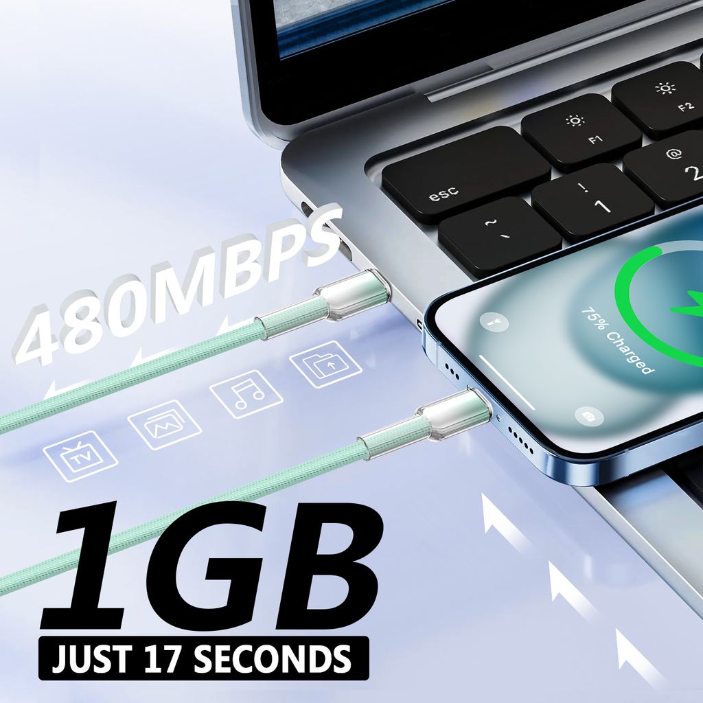 SiGN Dynamic -sarjan USB-C - USB-C -kaapeli 60W, 1m – Vihreä