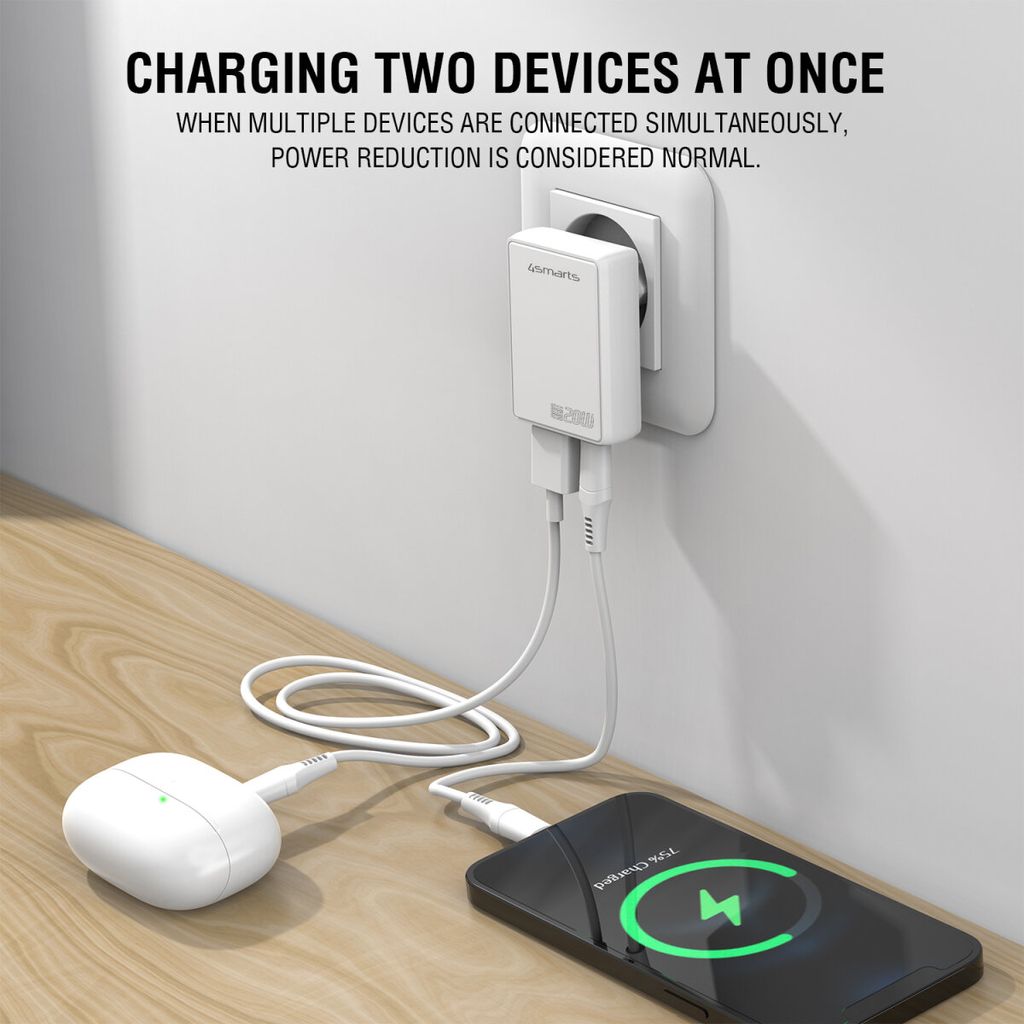 4Smarts Vegglader FlatPlug Duos 20W GaN – USB-C/USB-A – Hvit
