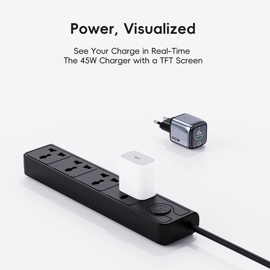 SiGN 45W Snabbladdare med Display – 2x USB-C - Grå