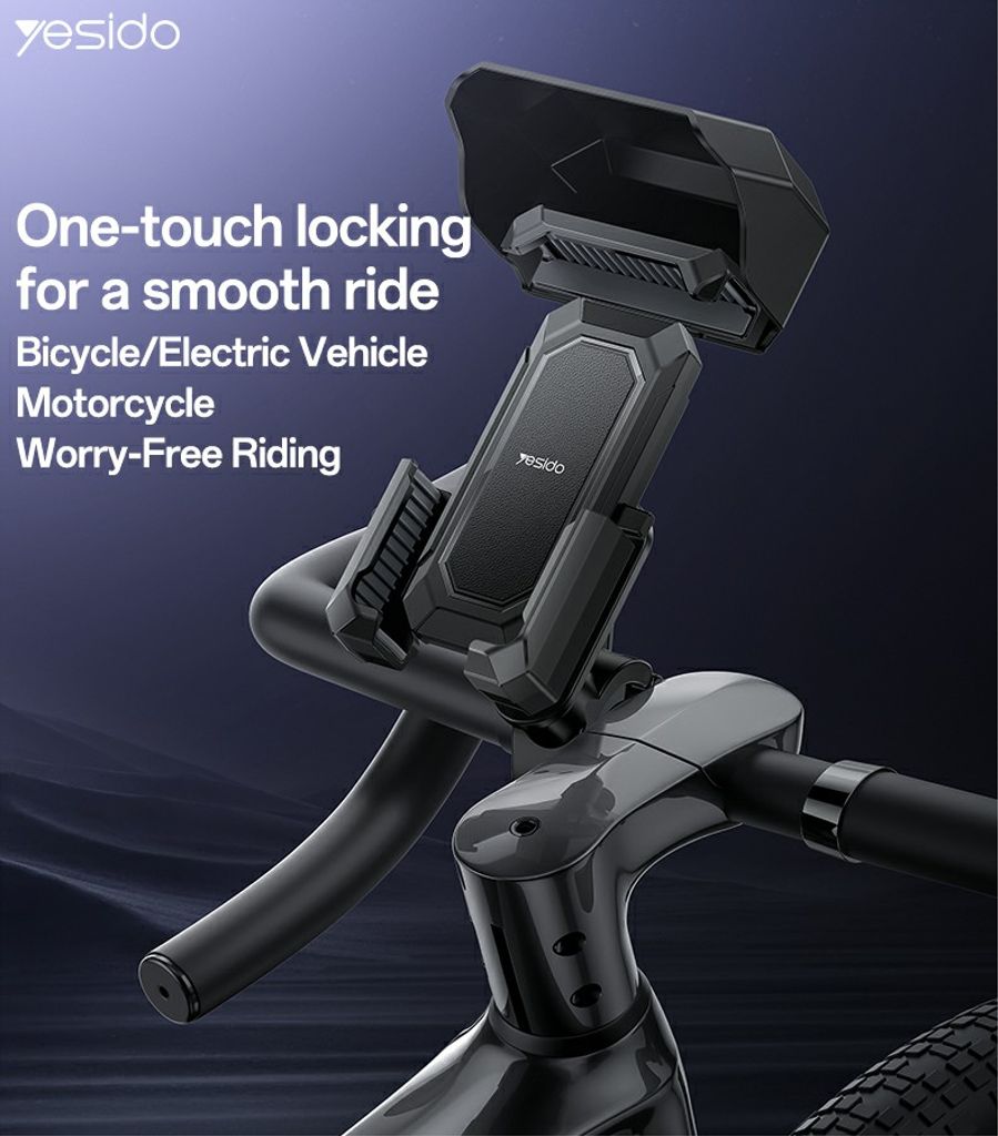 YESIDO C331 mobiltelefonholder med solskjerm for sykkel/motorsykkel/elscooter - Svart