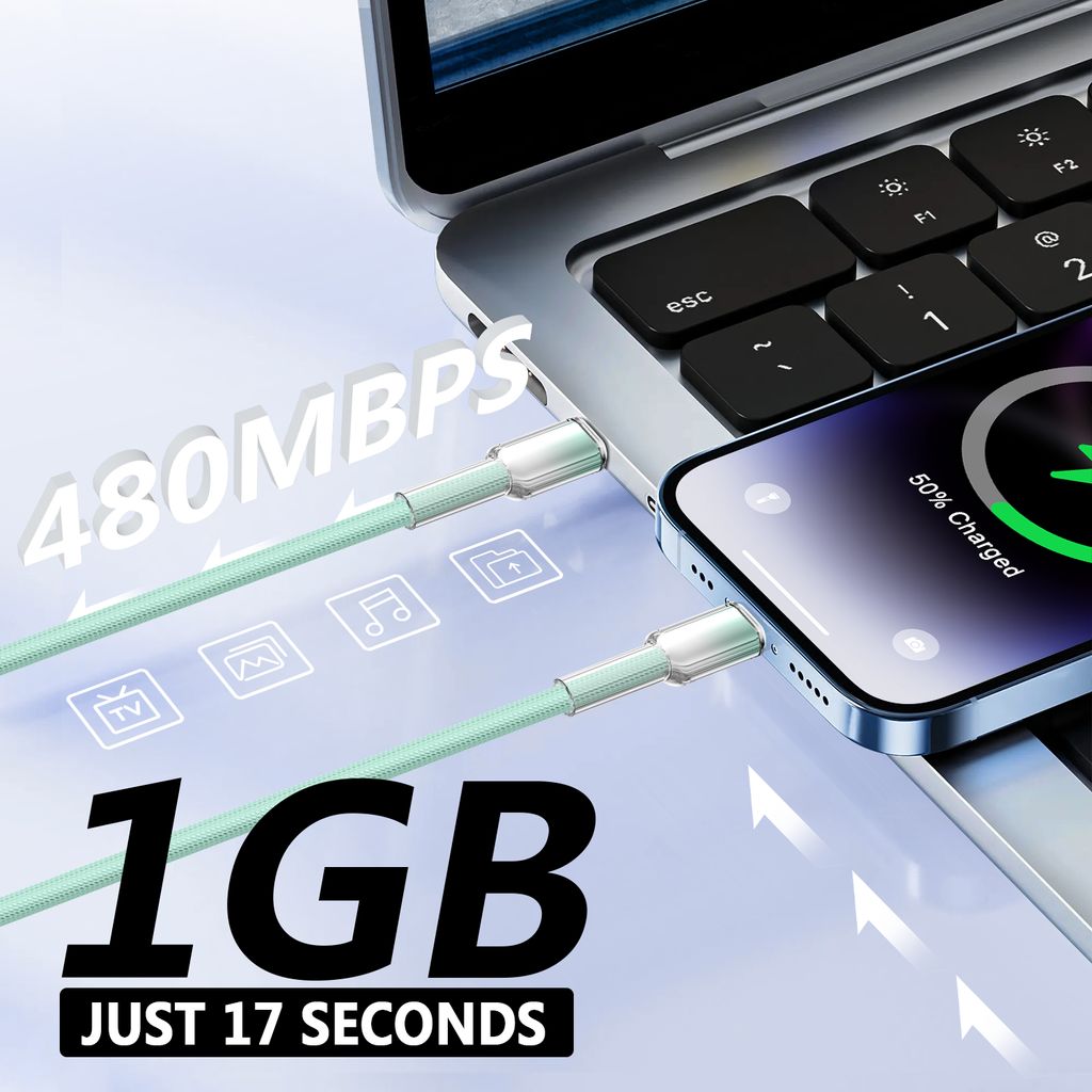 SiGN Dynamic Series USB-C - Lightning -kaapeli 2.4 A, 1 m – Vihreä