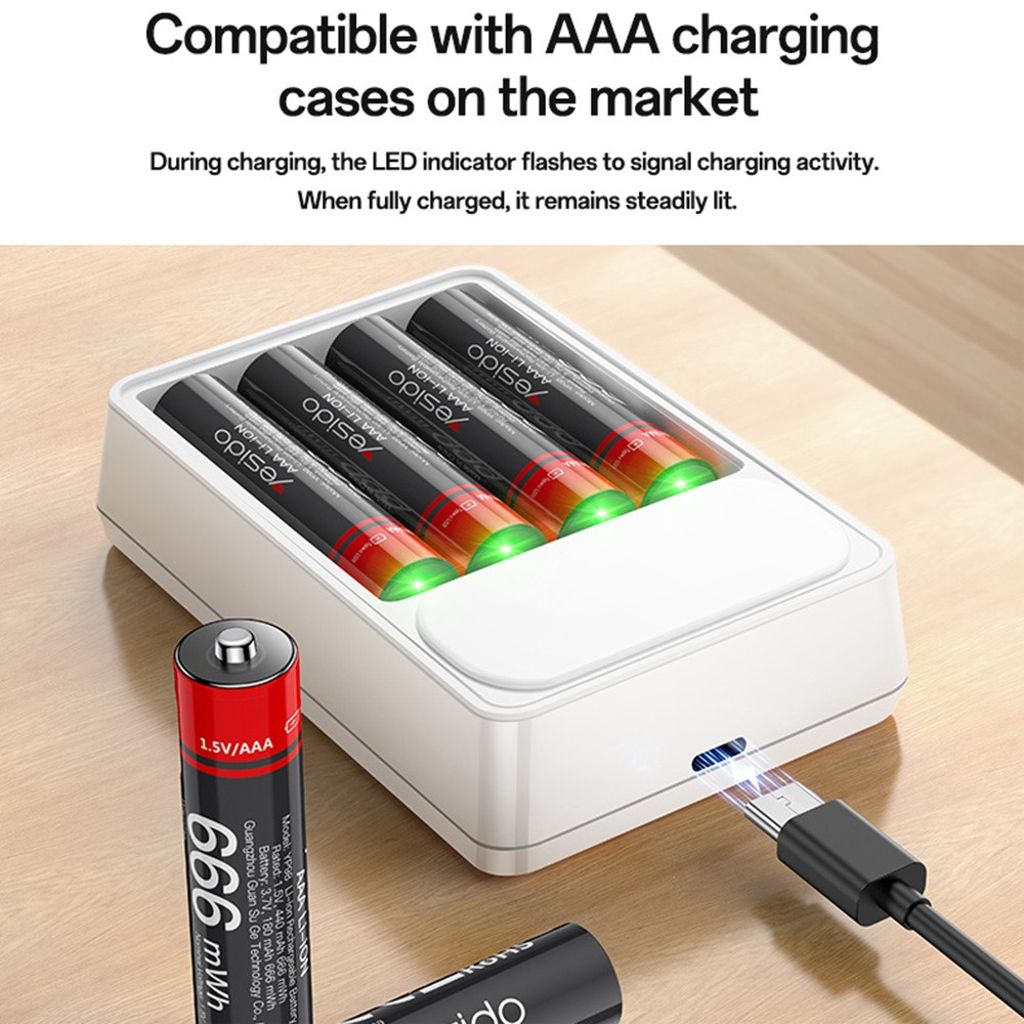 YESIDO YP98 AAA Uppladdningsbara Batterier 4-pack – USB-C, 666mWh