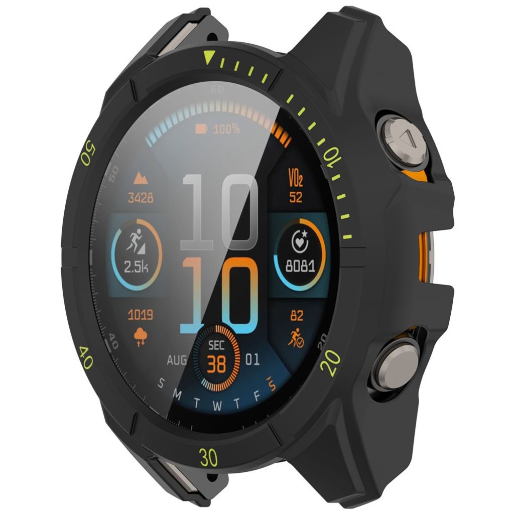 Garmin Fenix 8 47mm Case with Tempered Glass Screen Protector – Black/Green
