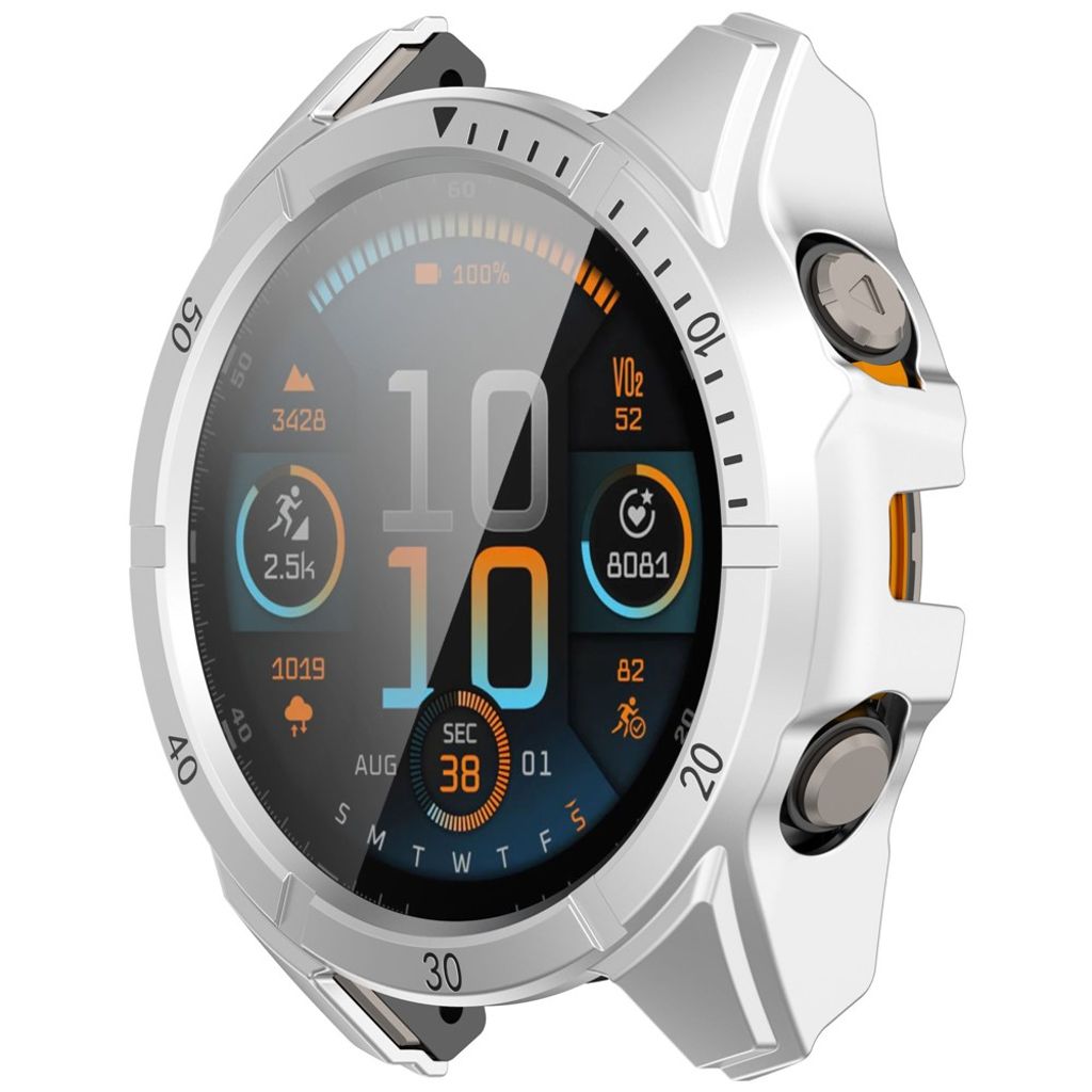 Garmin Fenix 8 47mm Case with Tempered Glass Screen Protector – Silver/Black