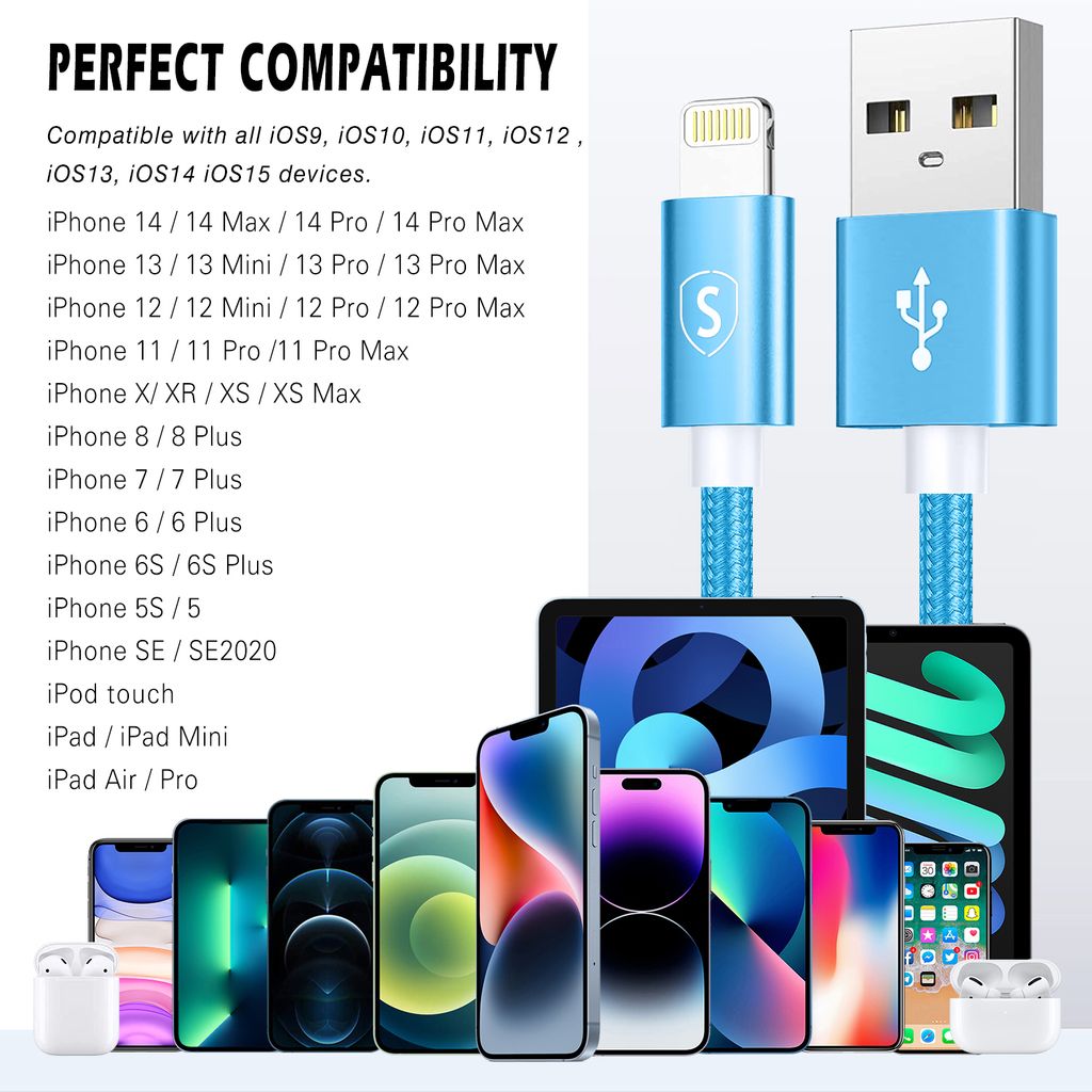 SIGN USB til Lightning-kabel, 2,4A, 2m, nylon - blå
