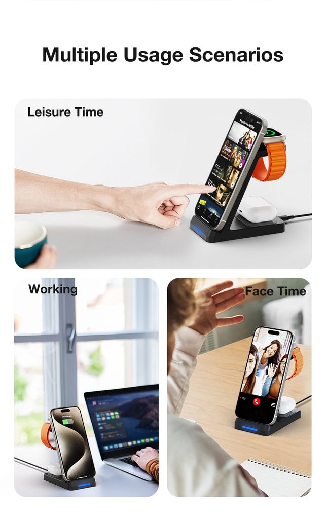 SiGN 3-in-1 Qi Langaton Latausteline 15W - Musta