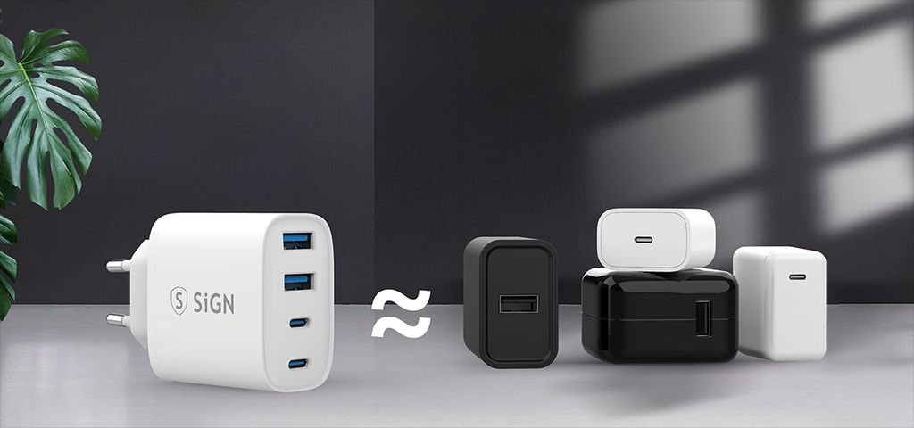 SiGN GaN 40W Väggladdare 2x USB-C/2x USB-A – Vit