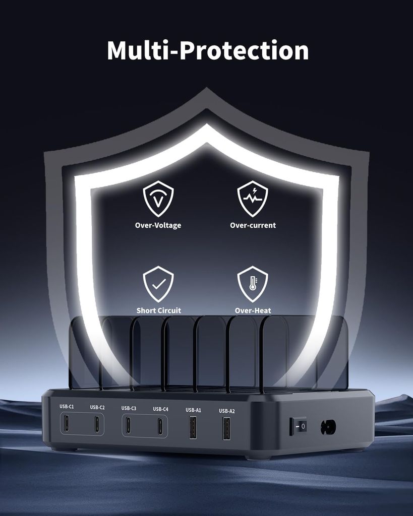 NEXTBATT Laddningsstation med 6 portar, 120W – svart
