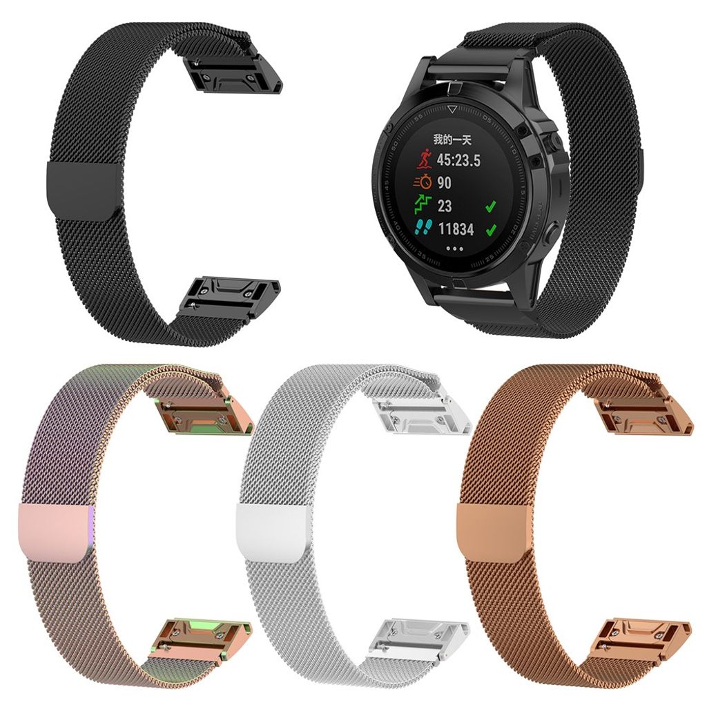 Garmin Fenix 5/Fenix 5 Plus Milanese Klokkereim Rustfritt Stål – Svart