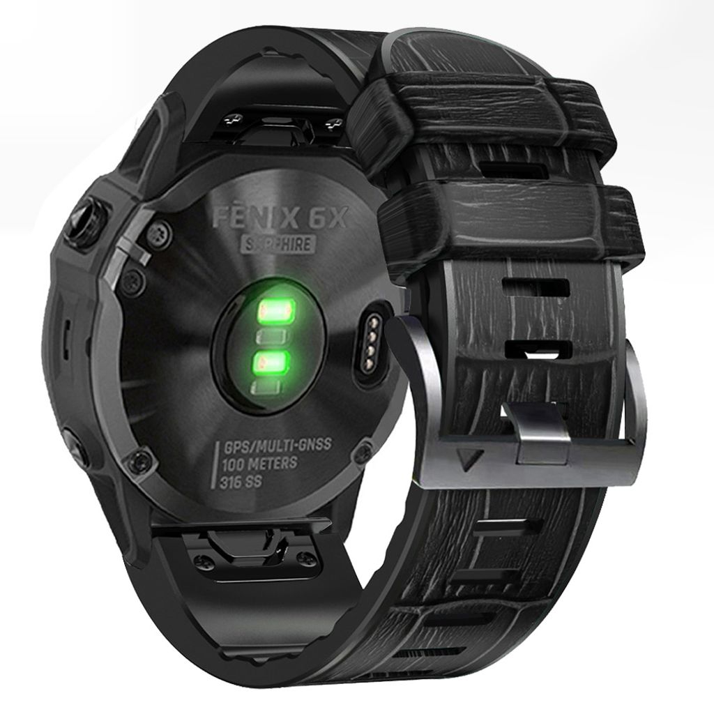 Garmin Fenix 7/6 Pro/5 Plus Klokkereim med Krokodillemønster - Svart
