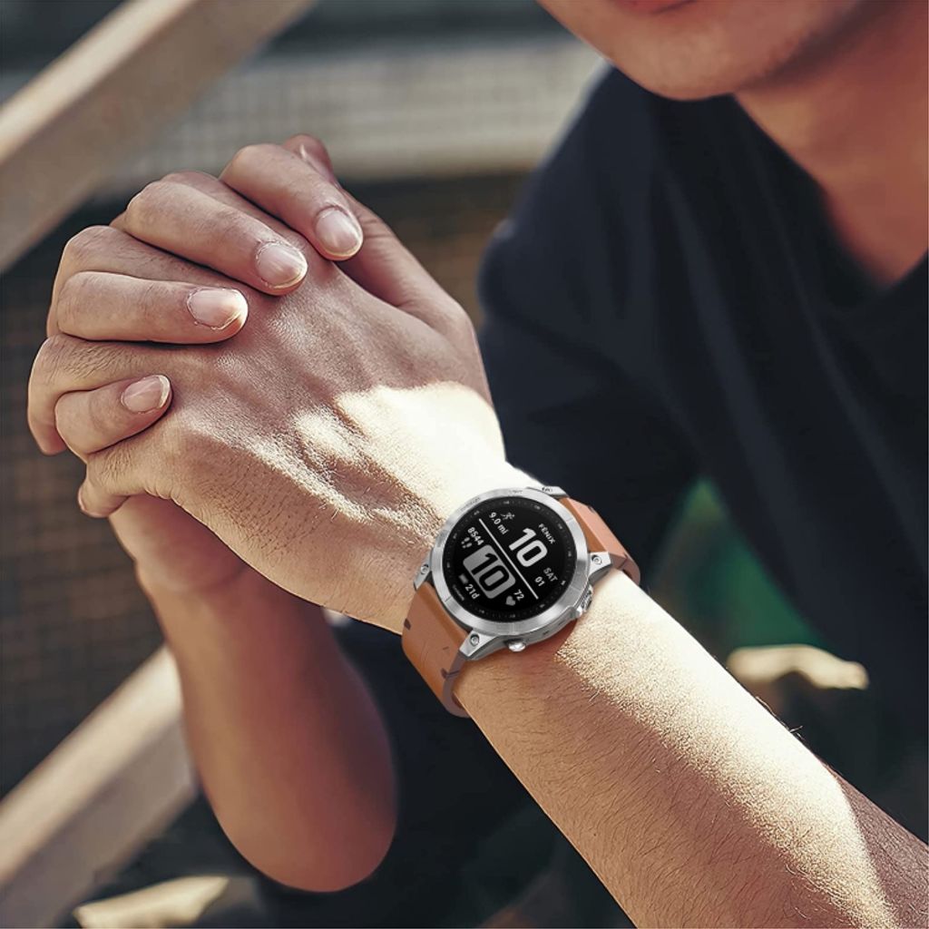 Garmin Instinct 2 Solar Kockarmband i läder med stålspänne - Brun