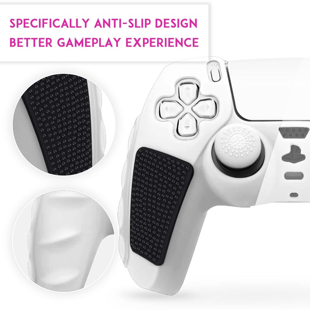 Silikone beskyttelsesetui til Sony PS5 Gamepad Silikone med Rocker Caps – Sort/Hvid