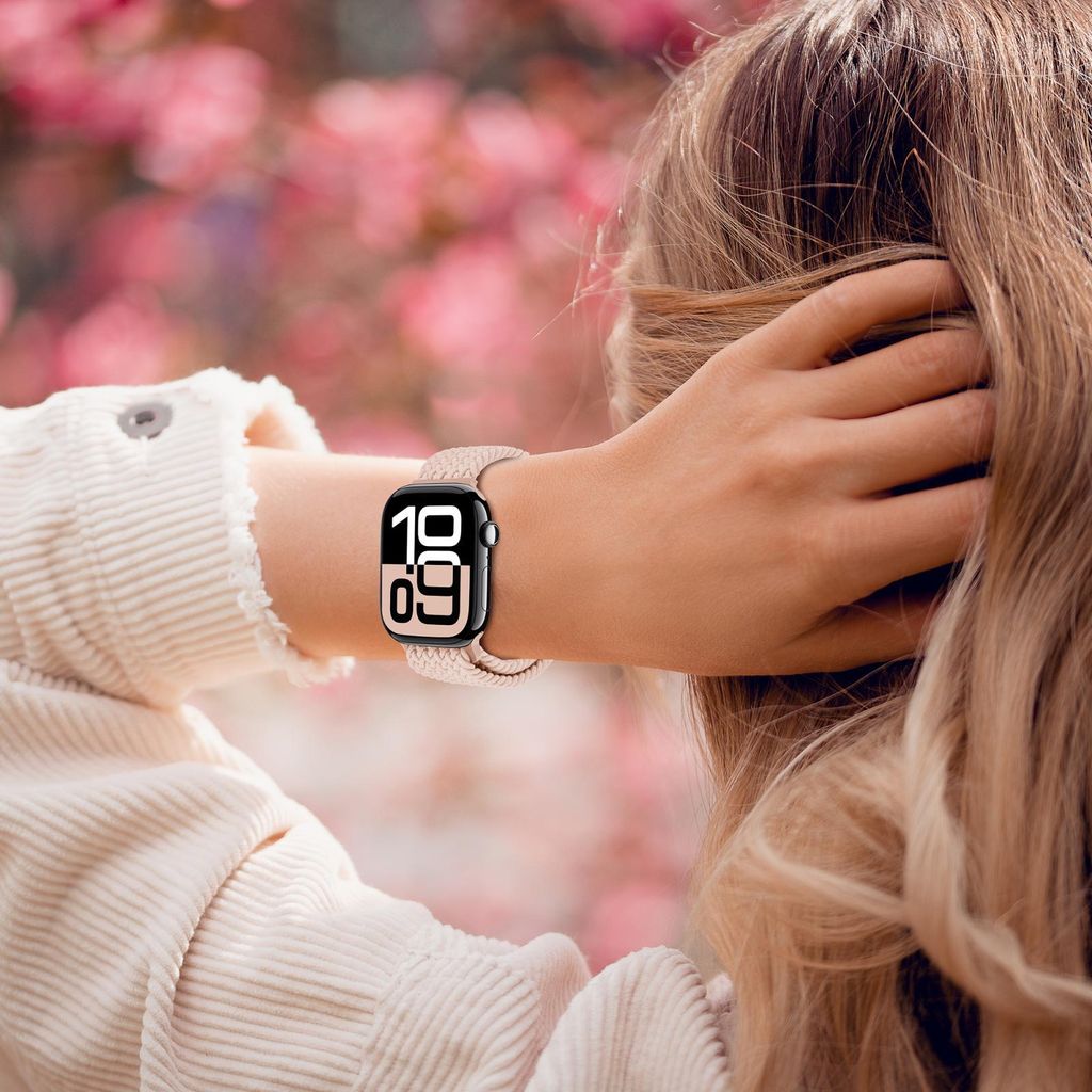 Apple Watch 49/46/45/44/42 mm kellonranneke punottu nailoninen magneettisolki – pinkki