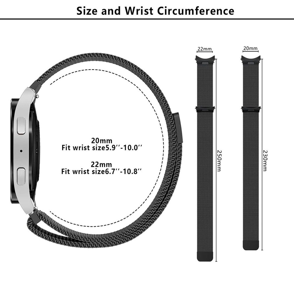 Samsung Galaxy Watch7 44mm Milanese-kellonranneke + näytönsuoja – Ruusukulta