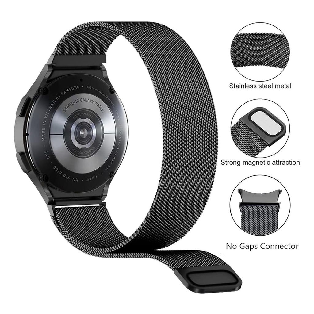 Samsung Galaxy Watch7 44mm Milanese-kellonranneke + näytönsuoja – musta
