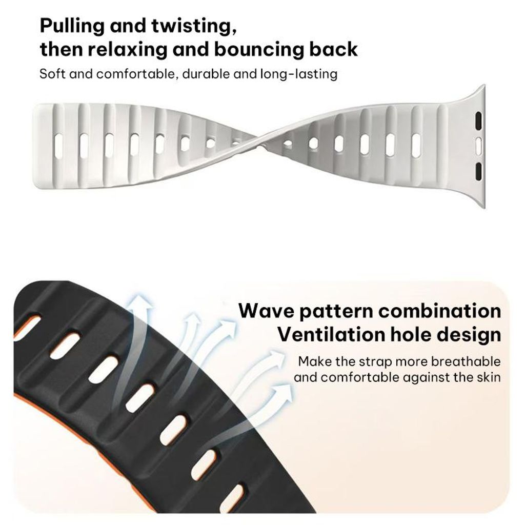 Apple Watch 42/44/45/46/49 mm kellonranneke silikonilla ja magneettisoljella – valkoinen/oranssi