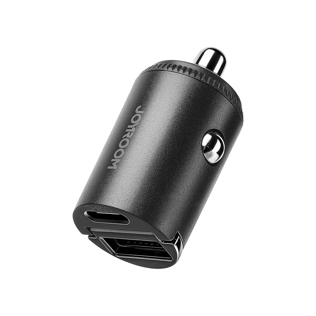 Joyroom JR-CCN18 USB-A/USB-C mini billaddare med dragring – svart