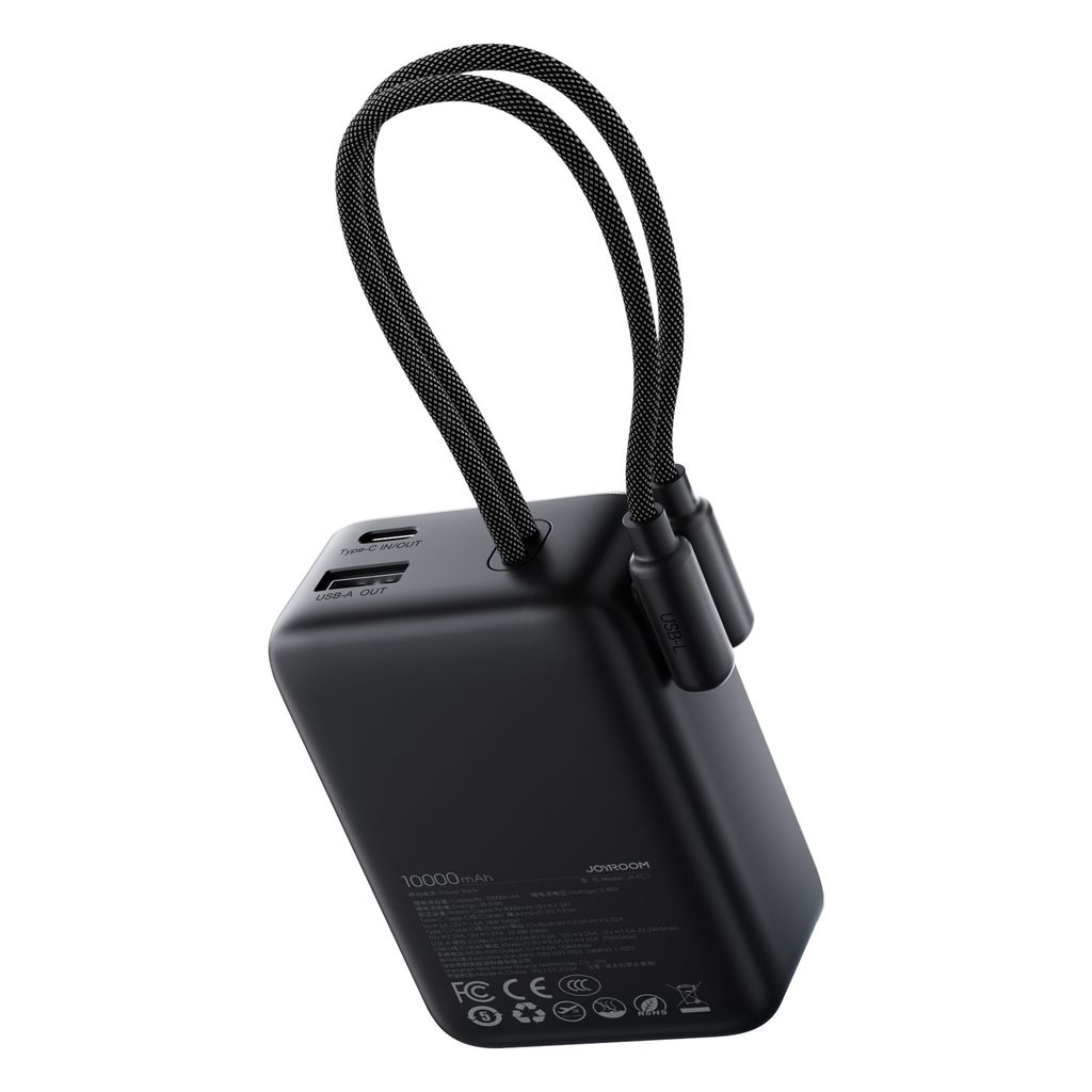 Joyroom JR-PC1 22.5W mini powerbank 10000mAh med USB-C/Lightning-kablar – Svart