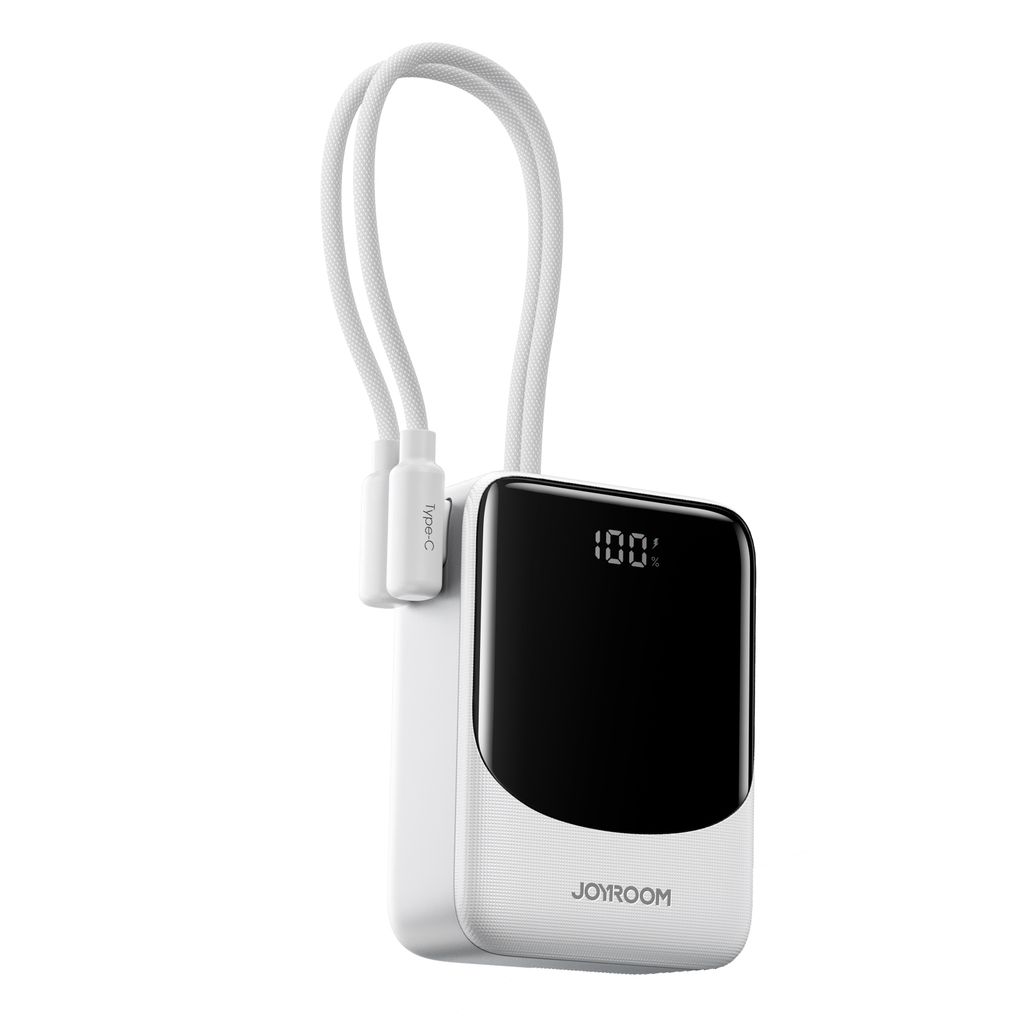 Joyroom JR-PC1 22.5W mini powerbank 10000mAh med USB-C/Lightning-kablar – vit