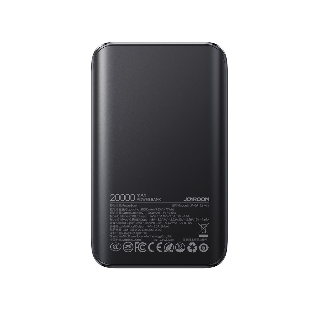 JOYROOM JR-QP192 Mini Powerbank 20 000 mAh med 22,5 W hurtiglading - Svart
