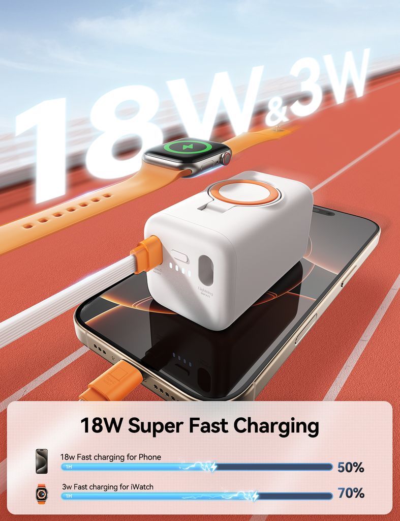 Joyroom USB-C / Apple Watch Magneettinen Langaton Laturi Varavirtalähde 5000mAh - Valkoinen