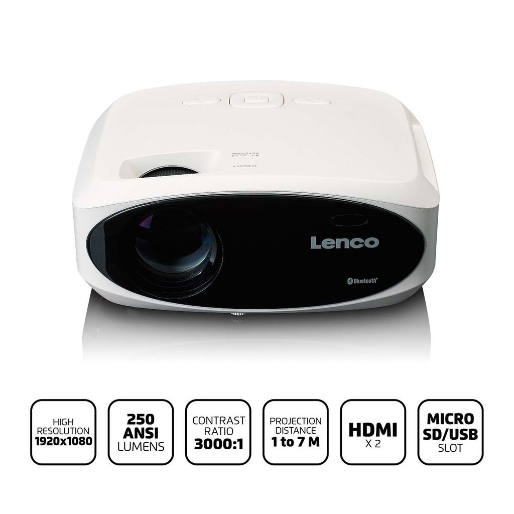 Lenco Full HD 1080P LCD-projektor med Bluetooth - Hvid