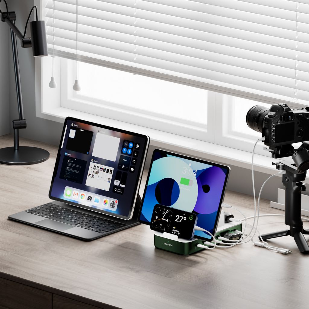 4smarts Team Ladestasjon 100 W – 5 USB-C + 1 USB-A med 6 kabler – Grønn