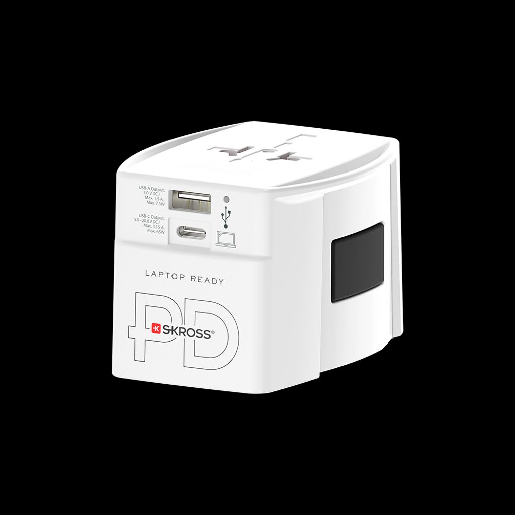 SKROSS universal reiseadapter med USB-A/USB-C 65W PD + USB-C-kabel