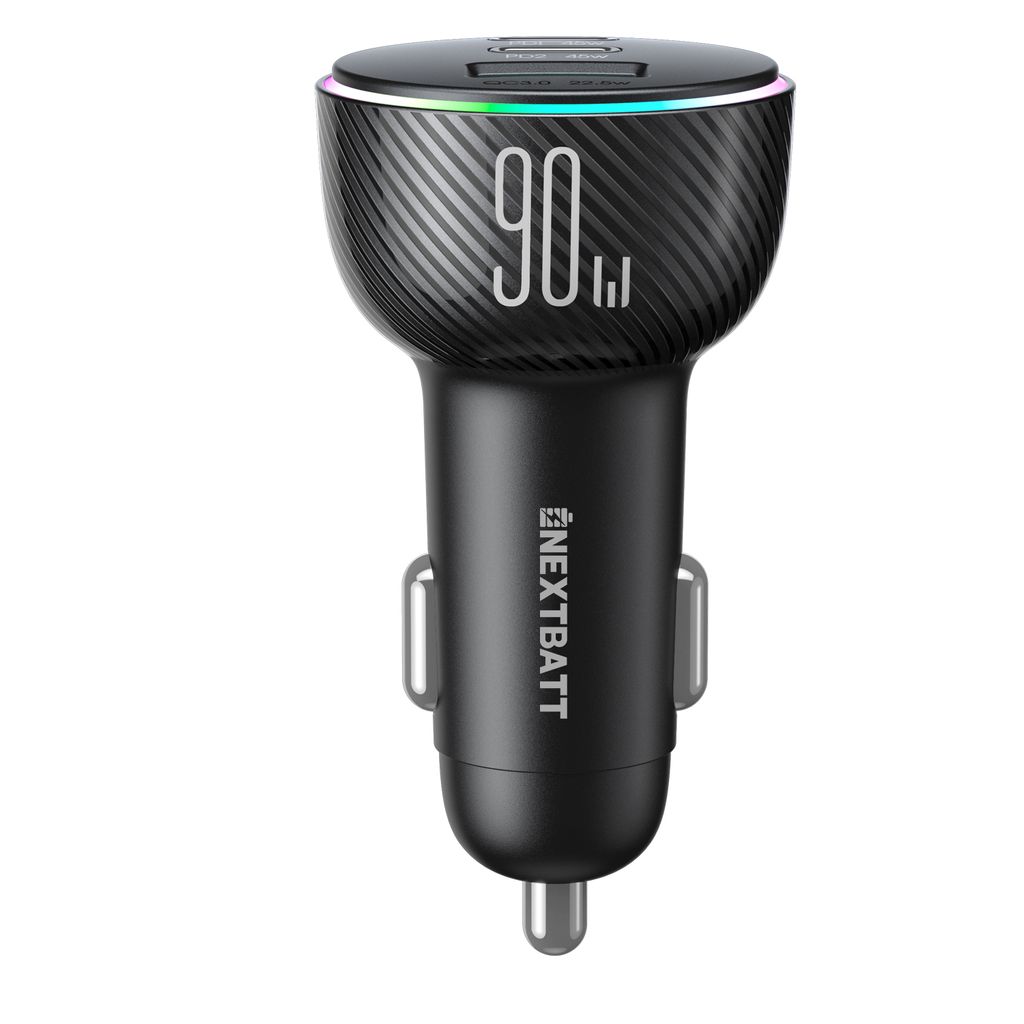 NEXTBATT LED billaddare 90W PD, USB-A / 2x USB-C – svart