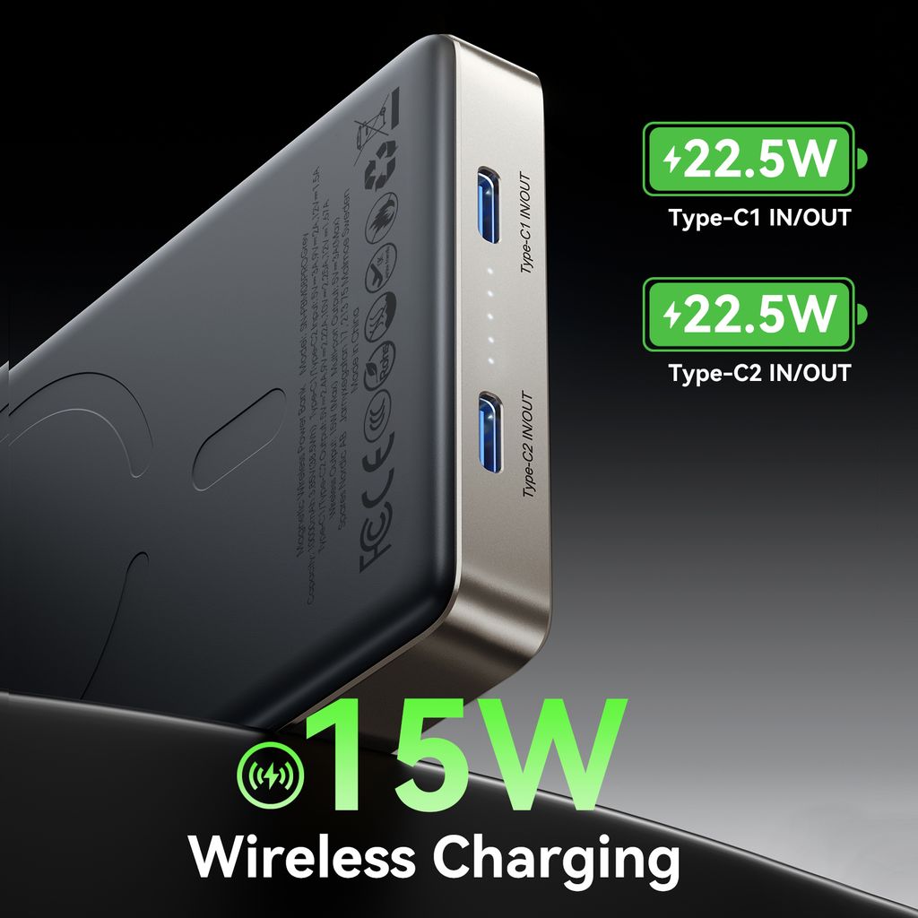SiGN ultratynn magnetisk powerbank 10000mAh, 22,5W – Titan
