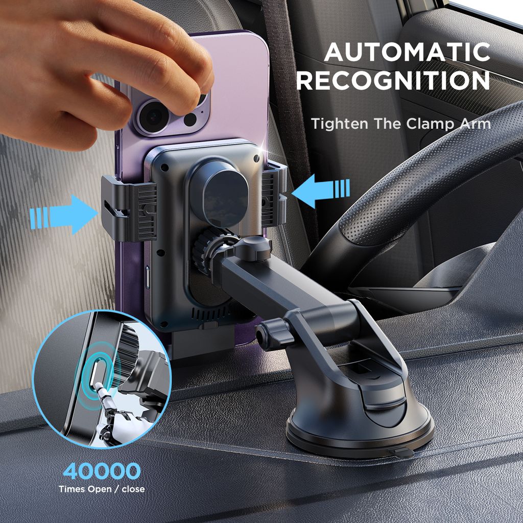 SiGN Bilholder til Smartphones med Trådløs Opladning, 4,7"-6,8" - Sort