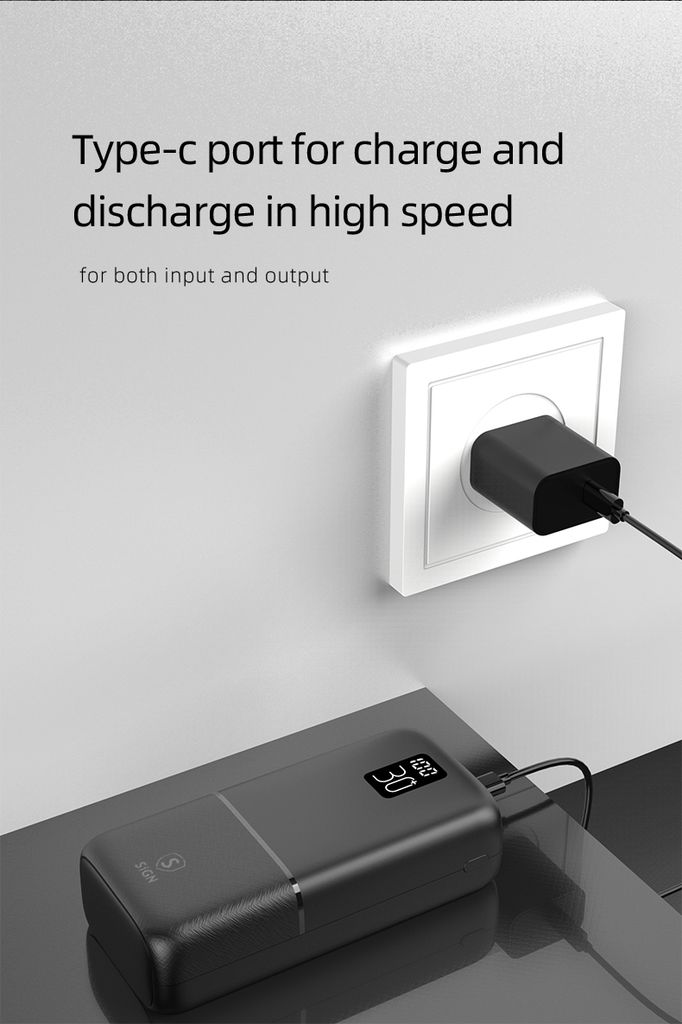 SiGN-varavirtalähde 22,5 W, 30 000 mAh, USB-C ja USB-A
